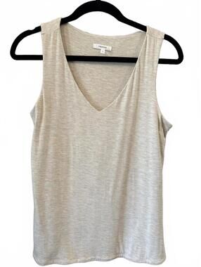 Maurices Heathered Cream V-Neck Sleeveless Lined Tank Top Size L